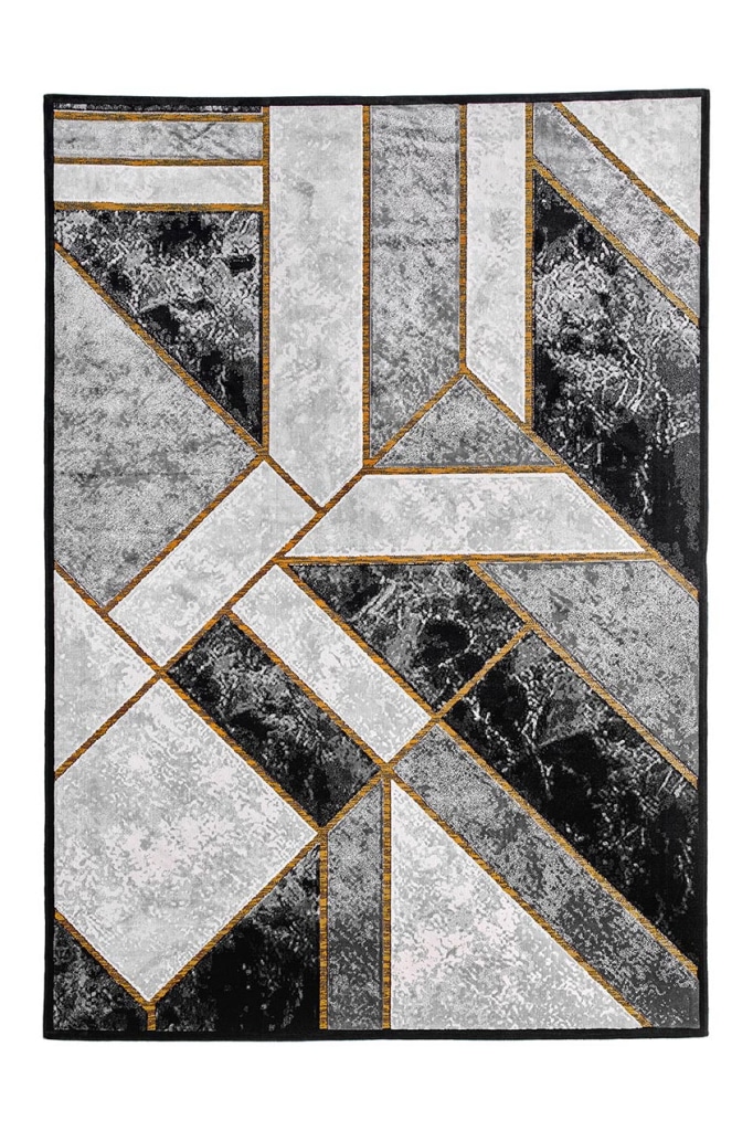 Tapis Gabrielle – marbrures grises et lignes dorées