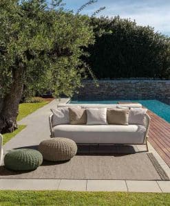 Luxurious outdoor lounge set designed by Ludovica & Roberto Palomba with Accoya natural wood and beige upholstery. Online shopping and free home delivery.