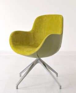 Swivel armchair with shell shape. Matching velvet and leather for luxurious covering. Metal 4-feet base. Design by Edi & Paolo Ciani. Free shipment.