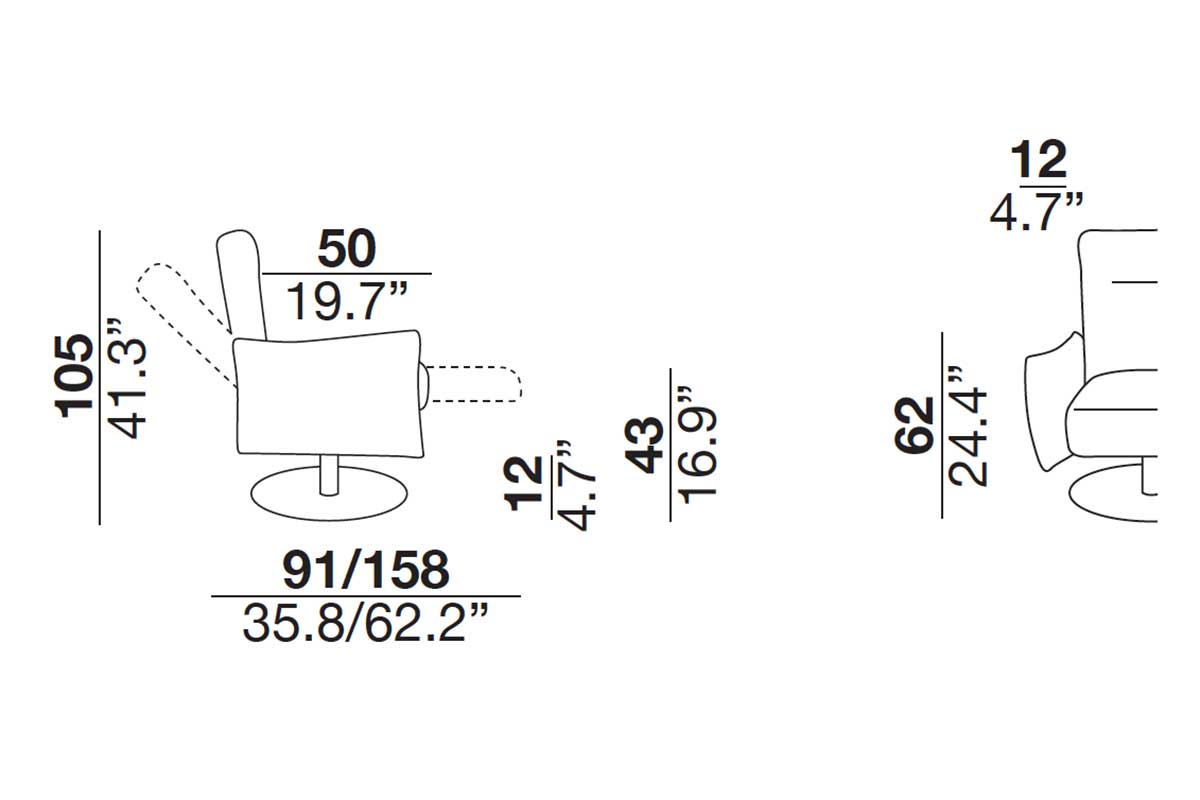 Cloud motorized reclining and swivel relax armchair in leather - dimensions