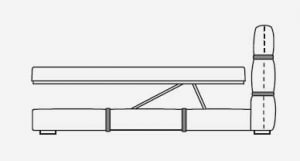 Crossover letto in pelle con incrocio di cinghie - base con contenitore