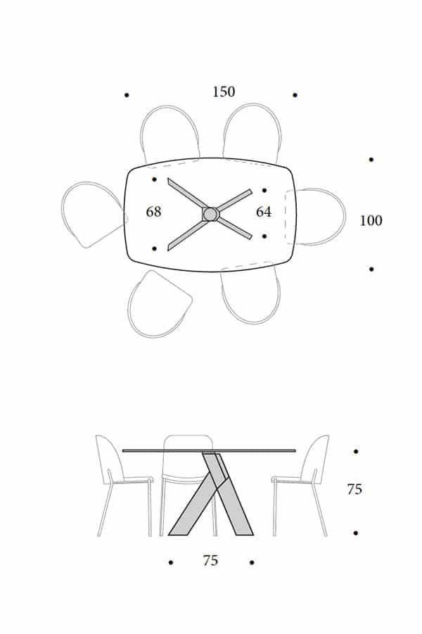 Elipse table with glass barrel top - size scheme
