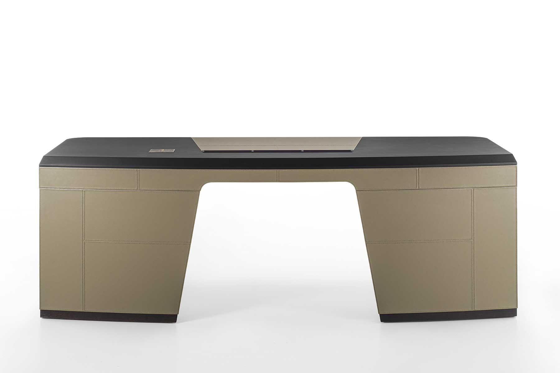Flavio executive desk in Canaletta walnut stained wenge and leather