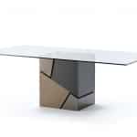 Tavolo da pranzo rettangolare. Piano in cristallo, base in legno rivestita di cuoio. Firmato Archirivolto. Vendita online di mobili di lusso made in Italy.