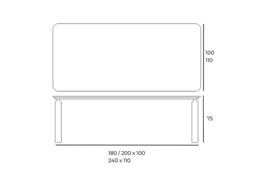 Tavolo rettangolare GO, design Norberto Delfinetti, dimensioni