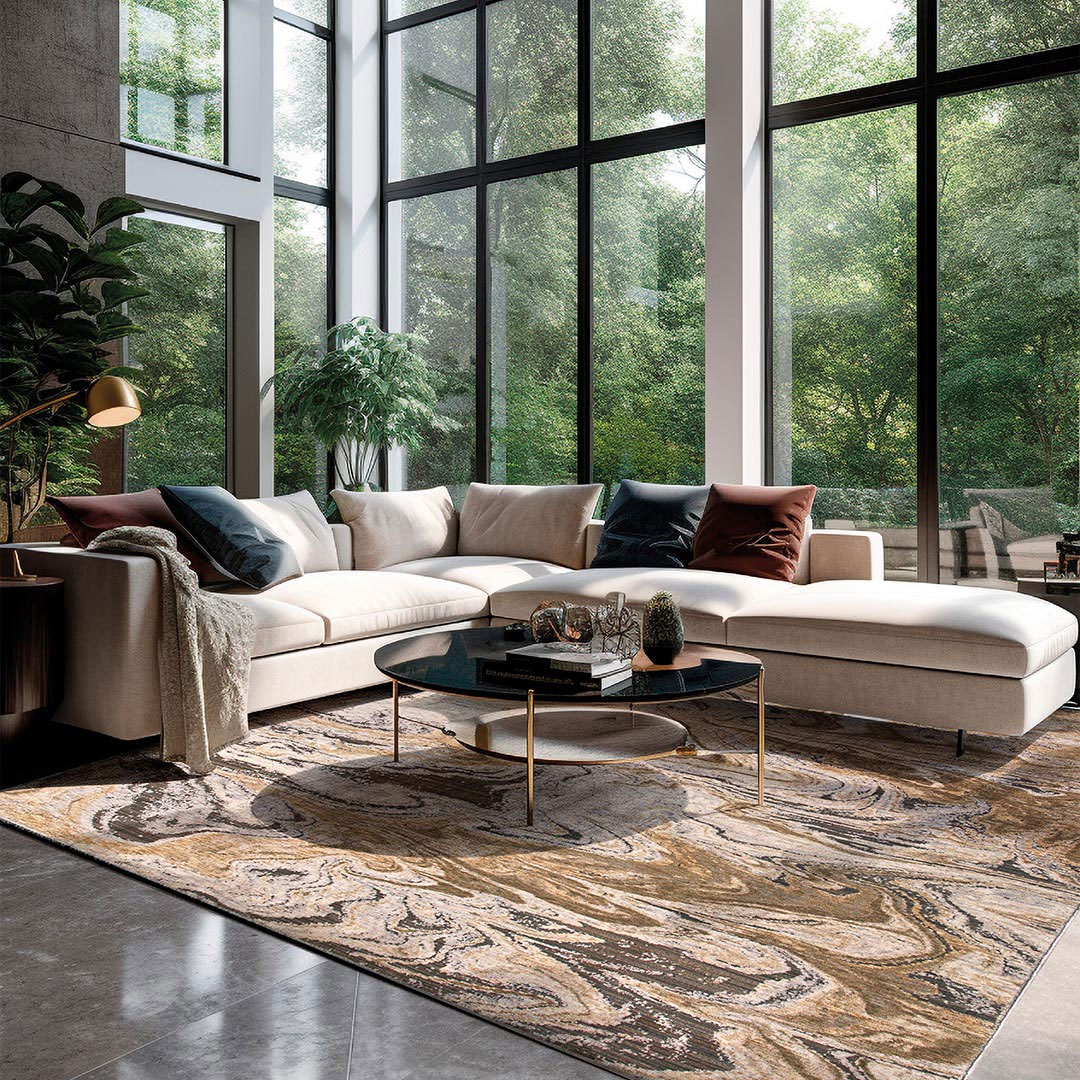 Tappeto rettangolare Elixir 530/RD9 E grigio chiaro sabbia con motivo a onde