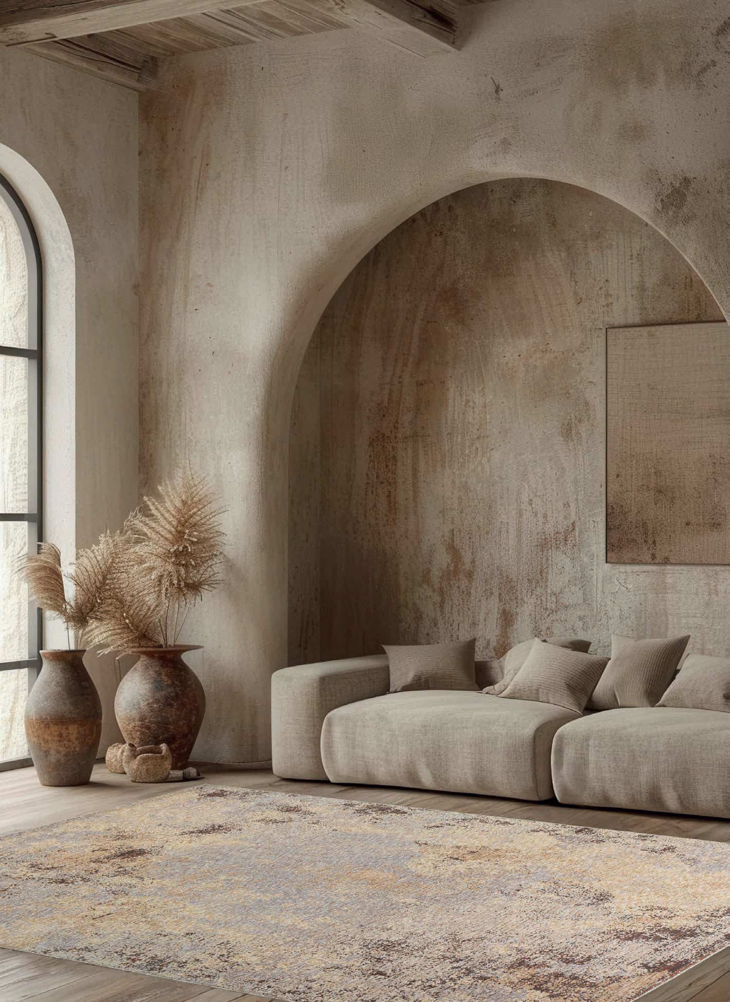 Tapis rectangulaire Elixir 50/RD9 J Beige Sable dans un salon élégant