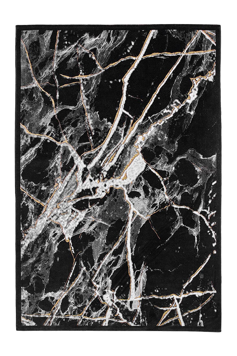 Tapis rectangulaire noir avec motif marbré clair