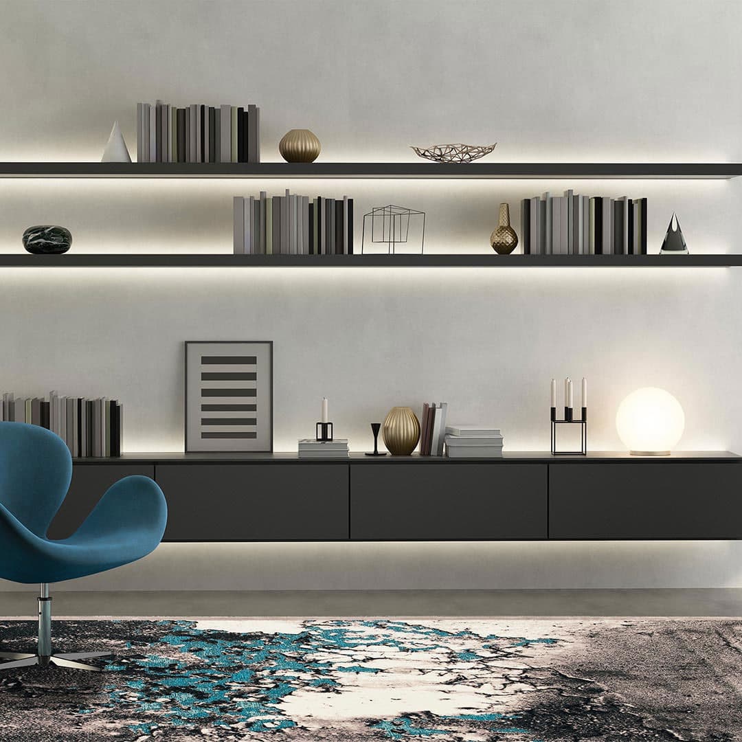 Tapis Gabrielle 491B/Q13 turquoise et gris dans un salon contemporain