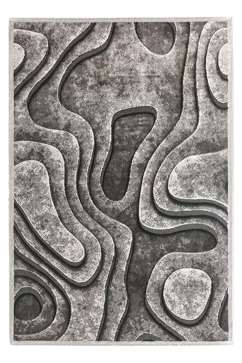Tapis rectangulaire gris avec motif curviligne 3D