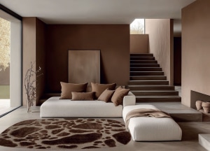 Venere Stone Tortora taupe rug styled with neutral décor